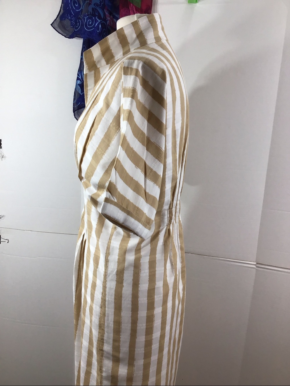 Emily McCarthy Georgia Striped Button-Front Shirt Dress in sand stripe S - Picture 6 of 12